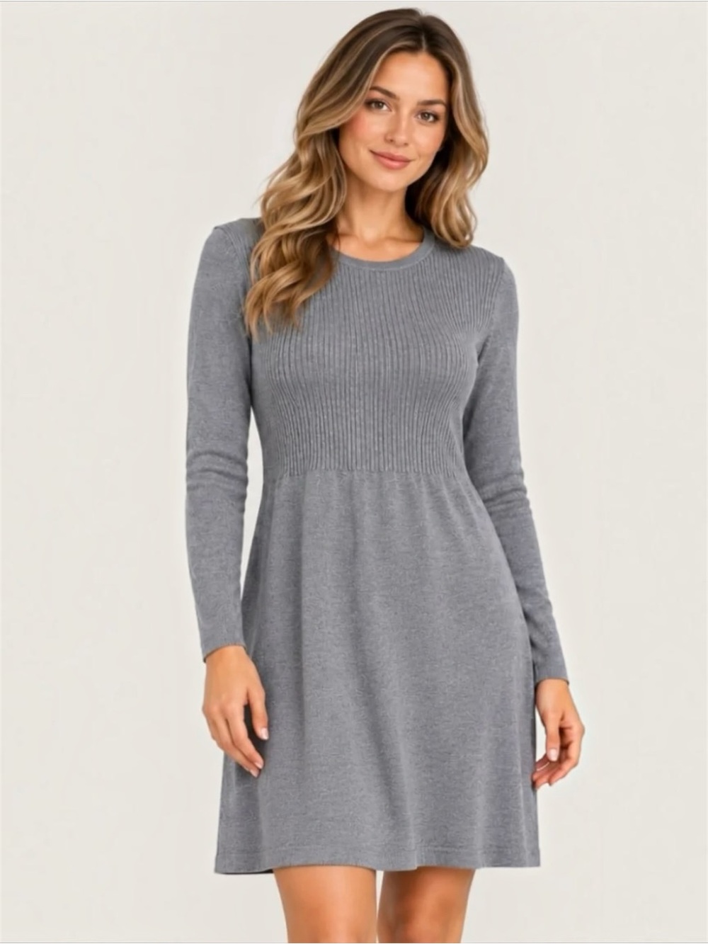 NWT Belford Merino Wool Blend Ribbed Knit Dress Gray Nickle S
